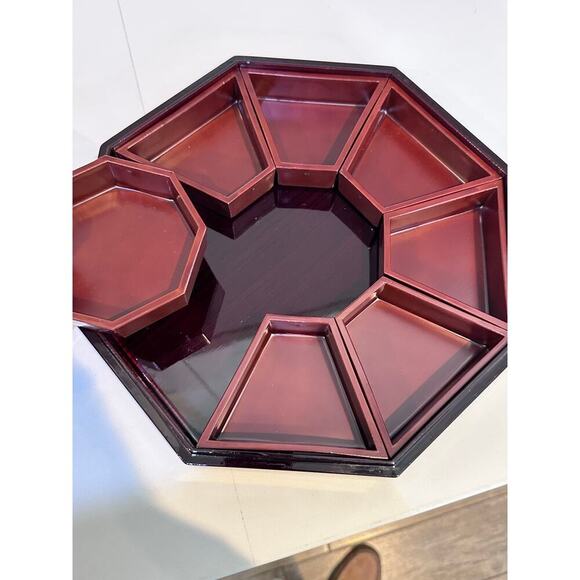 Asian Lacquer Abalone Black Octagonal Compartment Box Large trinket jewelry - Picture 5 of 8